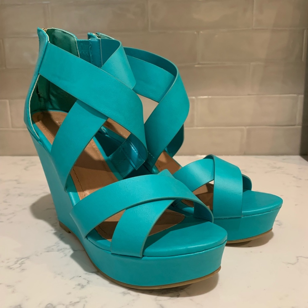ANNA turquoise wedge heels